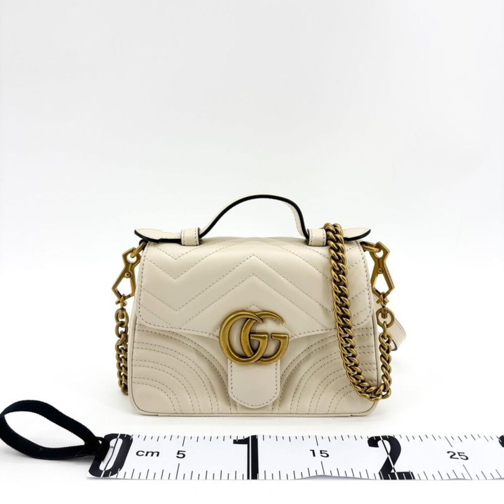 Gucci Gg Marmont Top Handle Flap Matelasse Leather White Leather Handbag - Picture 16 of 16